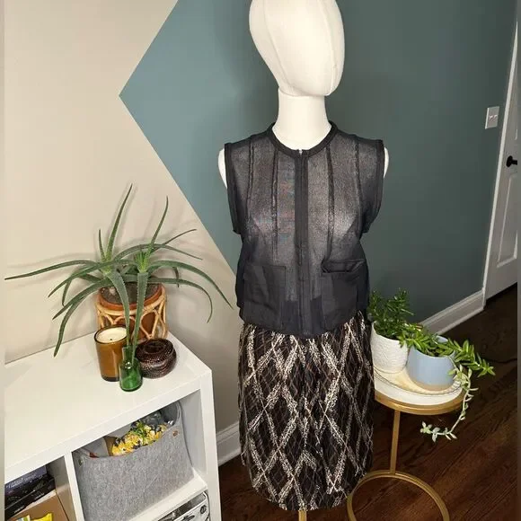 Vintage 90s Jacqueline Ferrar 100% Silk Skirt Abstract Print Petite Size 2 Lined - Picture 3 of 14